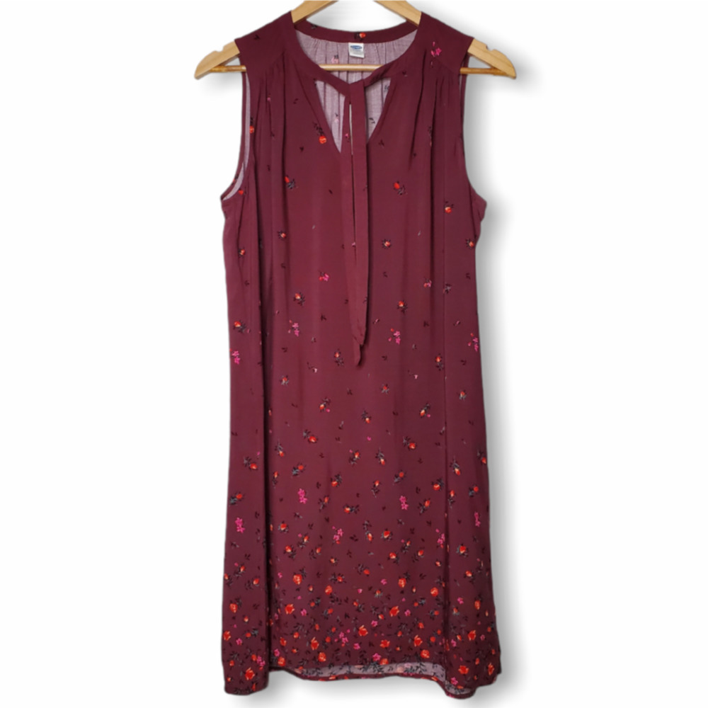 Old Navy Floral Tie Front Dress Maroon Size M
